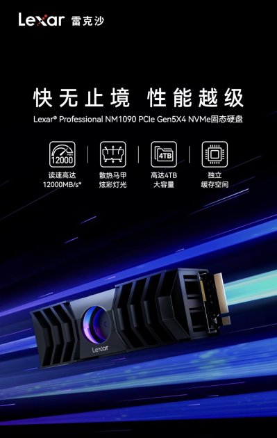 雷克沙 NM1090 PCIe5.0 Gen5x4 NVMe 固态硬盘体验：12000MB/s超高速读取，RGB 散热马甲是绝配