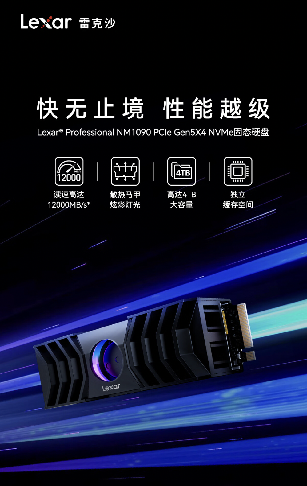 雷克沙 NM1090 PCIe5.0 Gen5x4 NVMe 固态硬盘体验：12000MB/s超高速读取，RGB 散热马甲是绝配