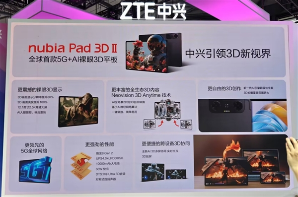 全球首款5G+AI裸眼3D平板!努比亚nubia Pad 3D Ⅱ国行发布:6499元