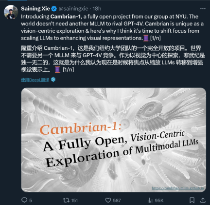 寒武纪1号诞生:谢赛宁yann lecun团队发布最强开源多模态llm