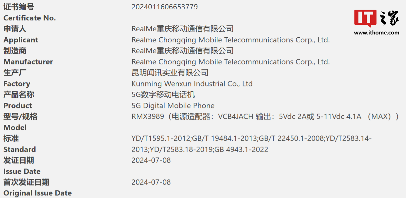 realme 真我 13 Pro+ 手机通过 3C 认证:确认支持 80W 快充、有望搭载 IMX882 潜望长焦