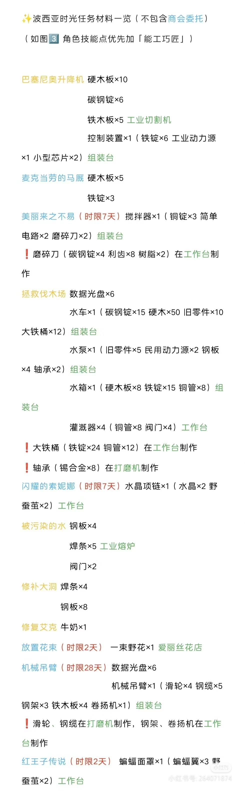 《波西亚时光》主线支线任务材料大全