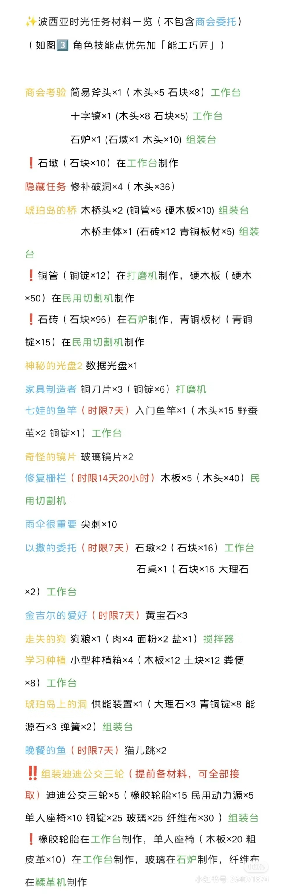 《波西亚时光》主线支线任务材料大全