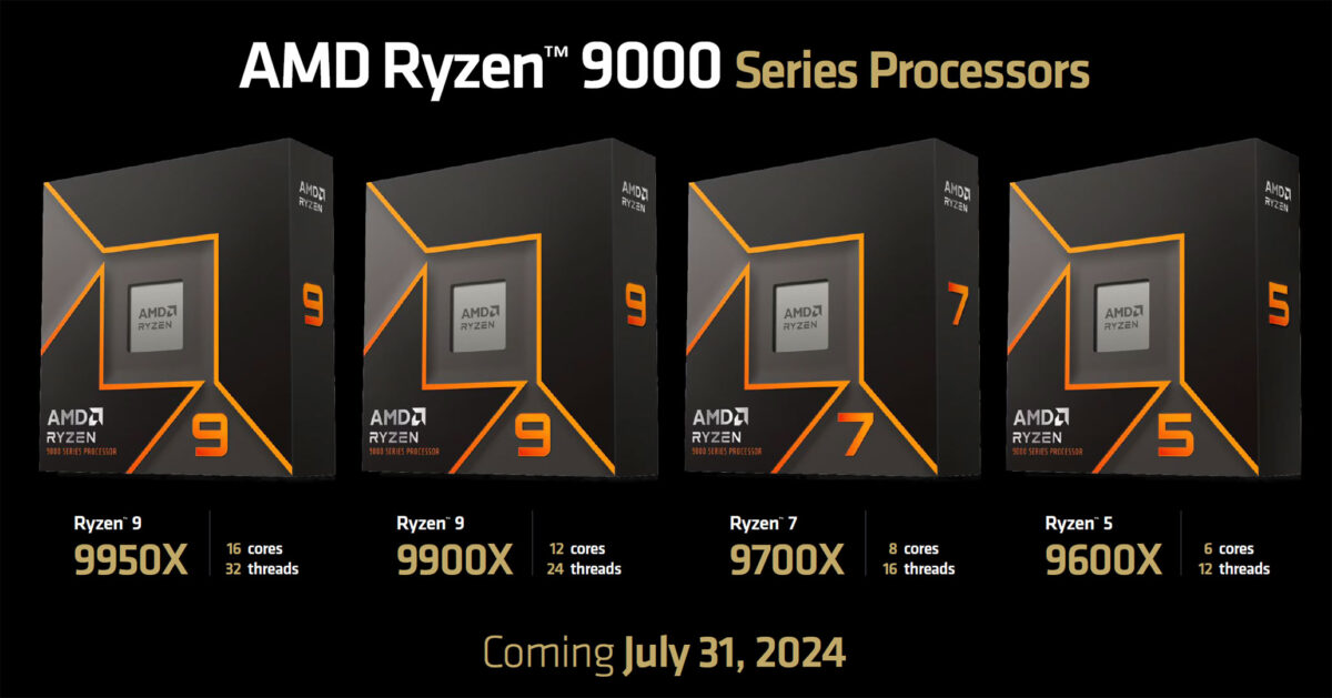 AMD 确认锐龙 9000 系列处理器 7 月 31 日发售，TDP 降低且性能比 7000 系列提升约 11~22%