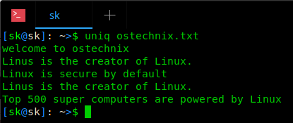 Exemple de commande Linux uniq