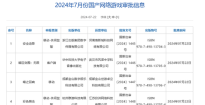 7月游戏版号审批公布，共有105 款游戏过审