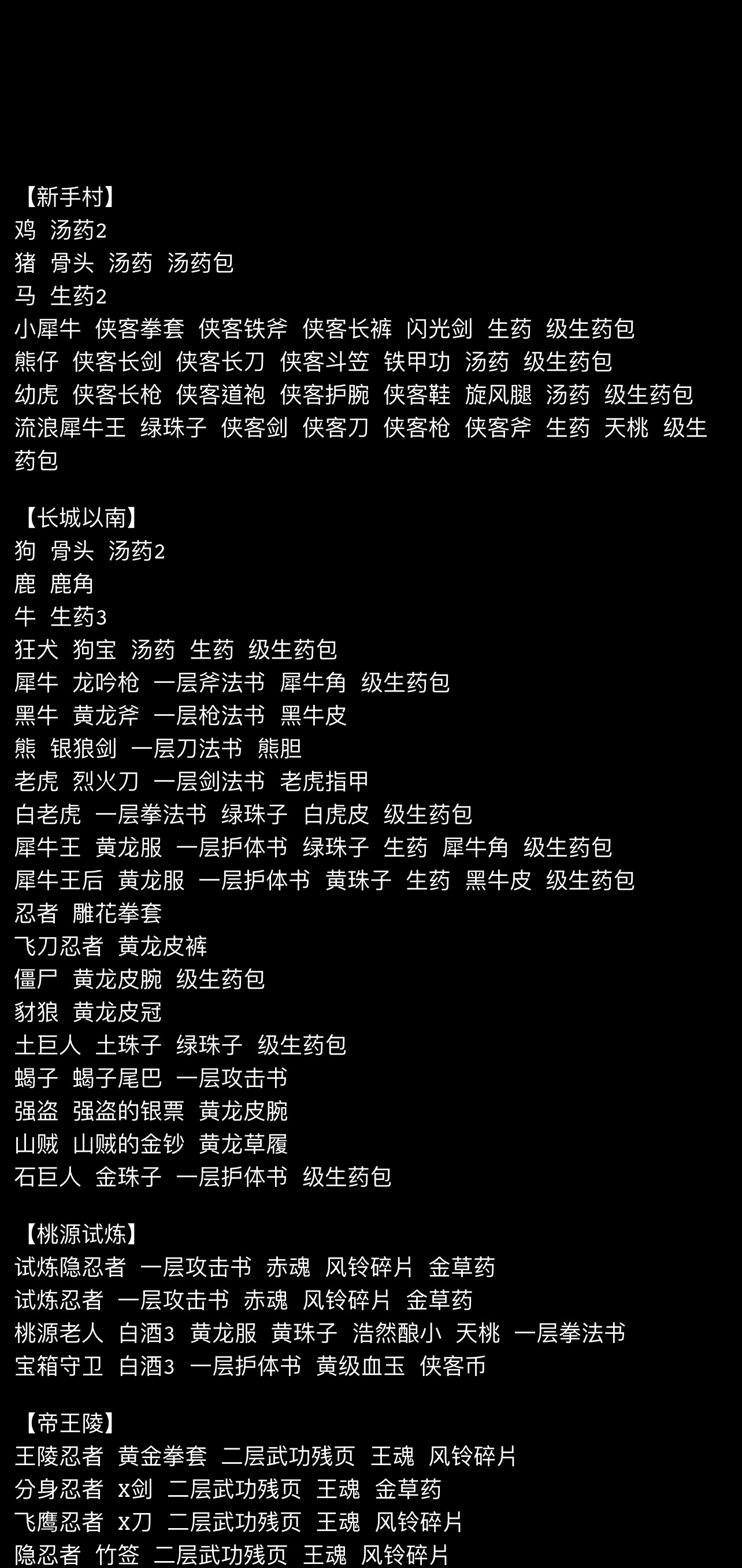 《侠客回忆录2》萌新参考攻略+掉落表