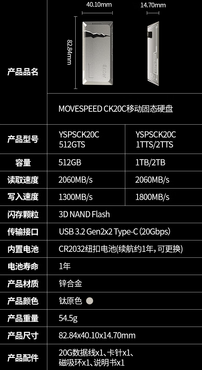 移速磁吸移动固态硬盘上新:支持苹果“查找”网络、读速 2060MB/s,599 元起