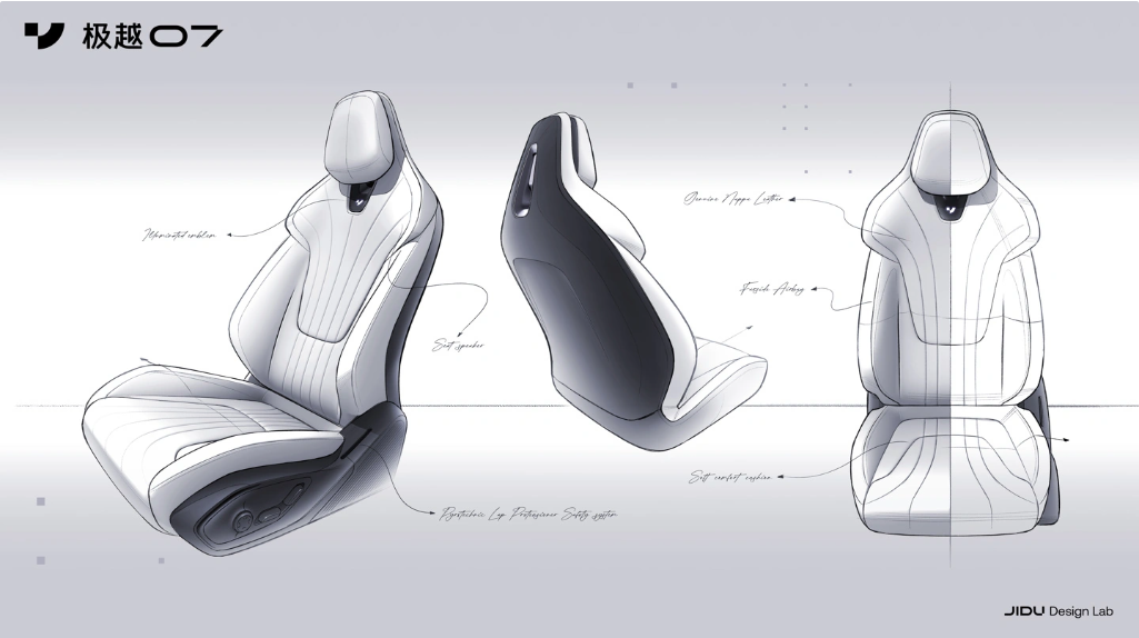 极越07内饰手绘稿对外公布:半幅方向盘搭配中控三联屏亮相