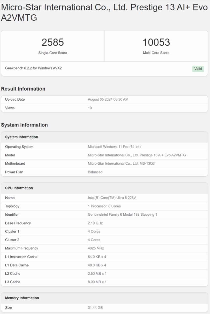 英特尔酷睿 Ultra 5 228V 处理器跑分首曝,17~30W 低端单核超 54W 旗舰 Ultra 9 185H