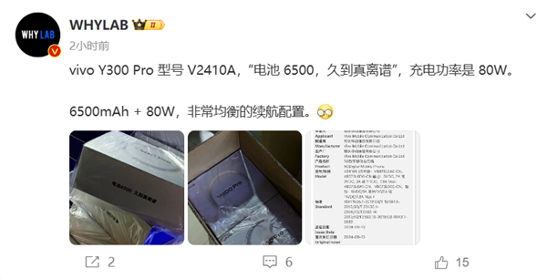 vivo Y300 Pro即將推出：80W快充+6500mAh大電池