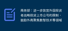 商務部：進一步放寬外國投資者策略投資上市公司的限制，鼓勵外商聚焦數智技術等領域