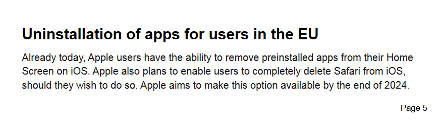 Apple will adjust iOS before the end of 2024 to allow EU iPhone users to uninstall Safari browser