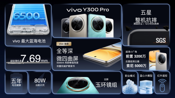 vivo Y300 Pro发布：搭载6500mAh蓝海电池，售价1799元起