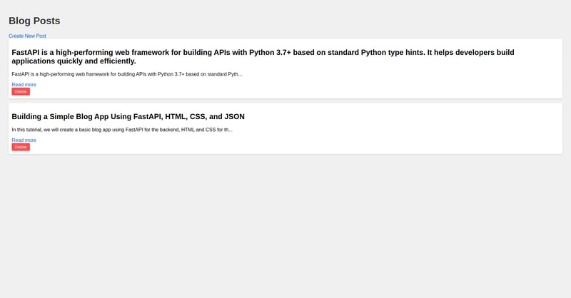 FastAPI, HTML, CSS 및 JSON을 사용하여 간단한 블로그 앱 구축