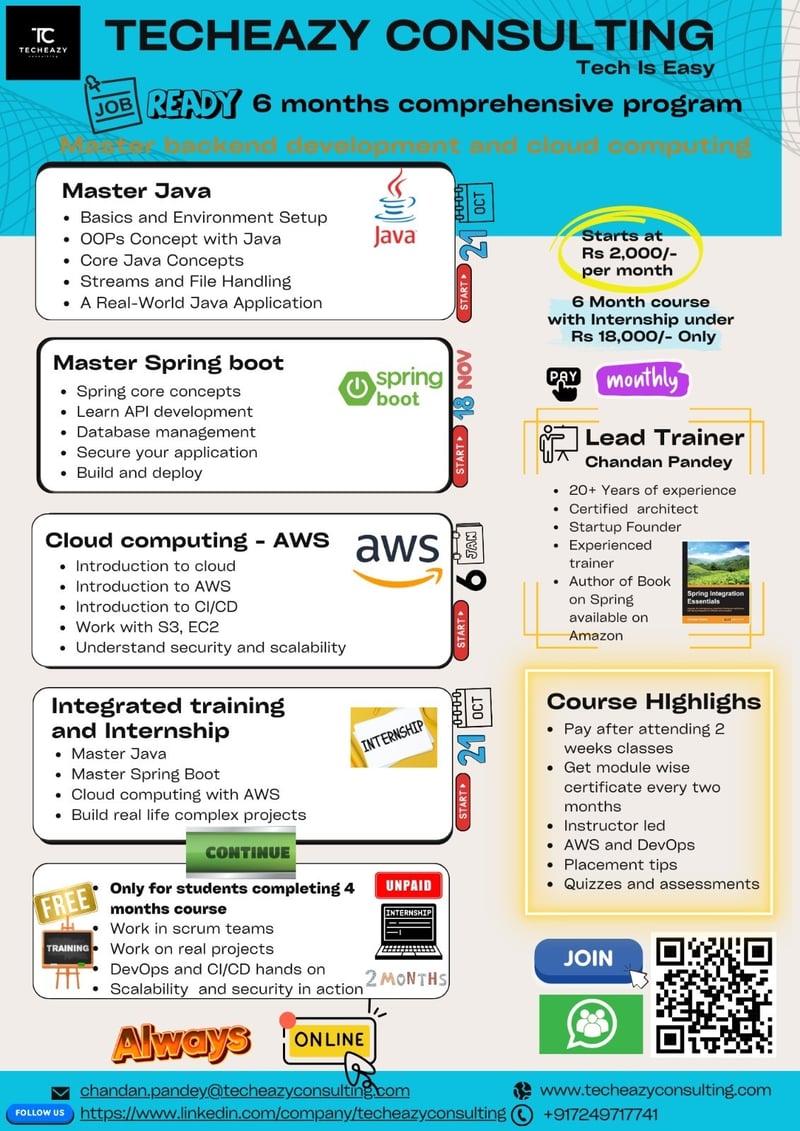 TechEazy Consulting lance un programme complet de formation Java, Spring Boot et AWS avec un deuxième stage gratuit