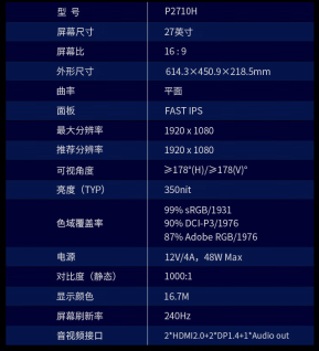 泰坦军团“P2710H”27 英寸显示器开售:1080P 240Hz,999 元
