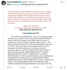 ETF发行机构VanEck向SEC提交Avalanche ETF申请书!AVAX一度冲破19美元