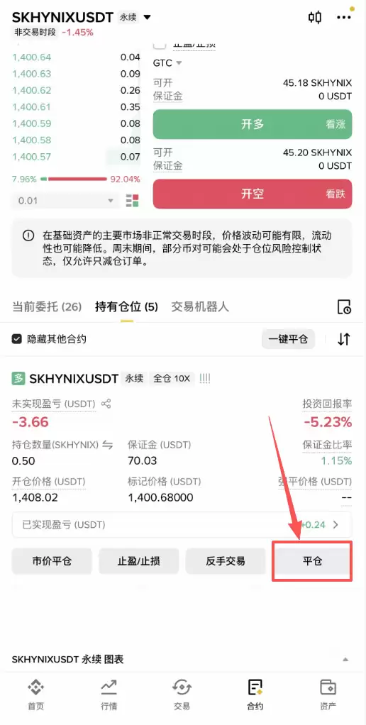 手动平仓操作