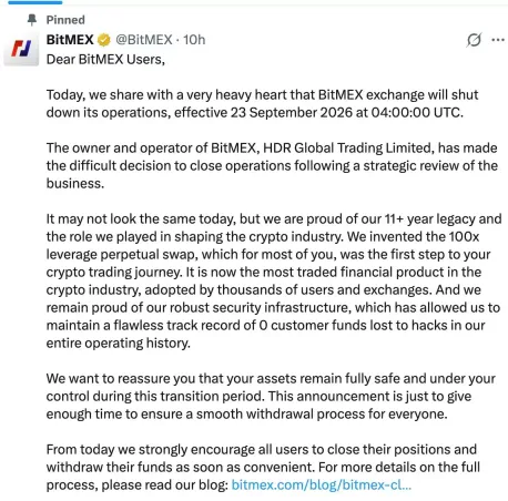 BitMEX宣布关停退出市场,分析师预警加密货币交易所整合进程持续加速