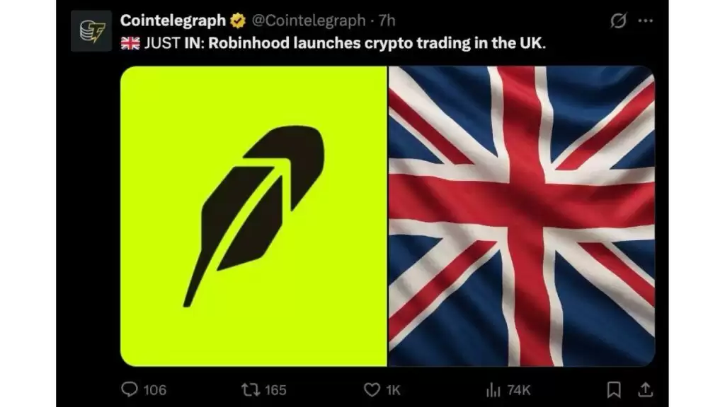 加密货币登陆 Robinhood 英国