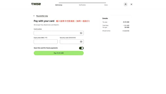 Wise 信用卡付款