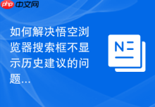 如何解决悟空浏览器搜索框不显示历史建议的问题？