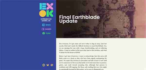 《蔚蓝》团队新作《大地之刃》项目取消 内部出现分歧