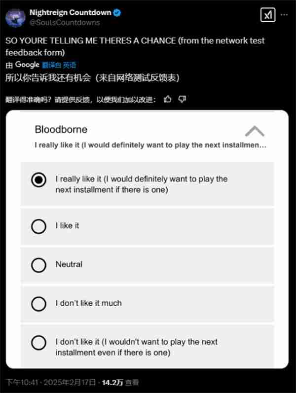 FS社问卷调查：玩家是否希望游玩《血源诅咒》续作
