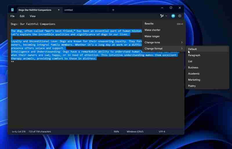 Win11 版记事本正式上线“AI 重写”功能，需订阅 Microsoft 365