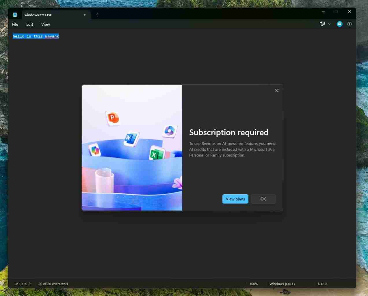 Win11 版记事本正式上线“AI 重写”功能，需订阅 Microsoft 365