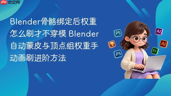 blender骨骼绑定后权重怎么刷才不穿模 blender自动蒙皮与顶点组权重手动画刷进阶方法