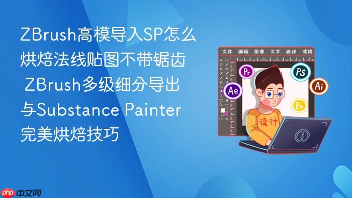 zbrush高模导入sp怎么烘焙法线贴图不带锯齿 zbrush多级细分导出与substance painter完美烘焙技巧