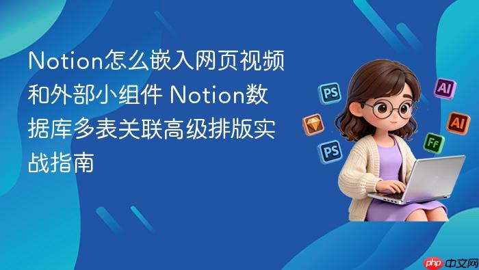 notion怎么嵌入网页视频和外部小组件 notion数据库多表关联高级排版实战指南