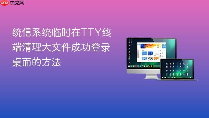 统信系统临时在tty终端清理大文件成功登录桌面的方法