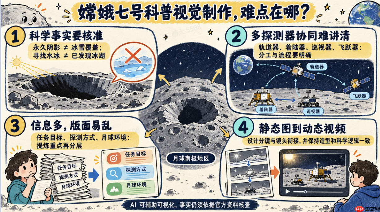 从科普海报到30秒视频!嫦娥七号科普视觉AI生图工具推荐,附完整提示词 - php中文网