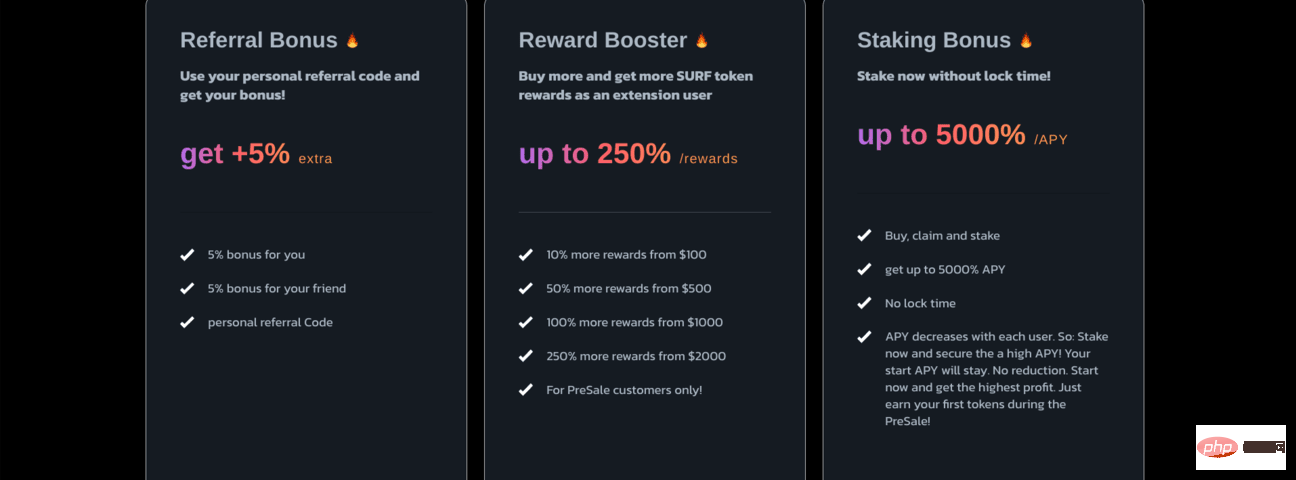 Surf Reward staking bonuses