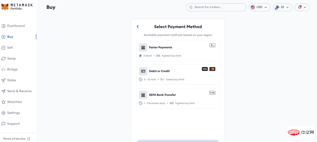 MetaMask crypto wallet payment methods