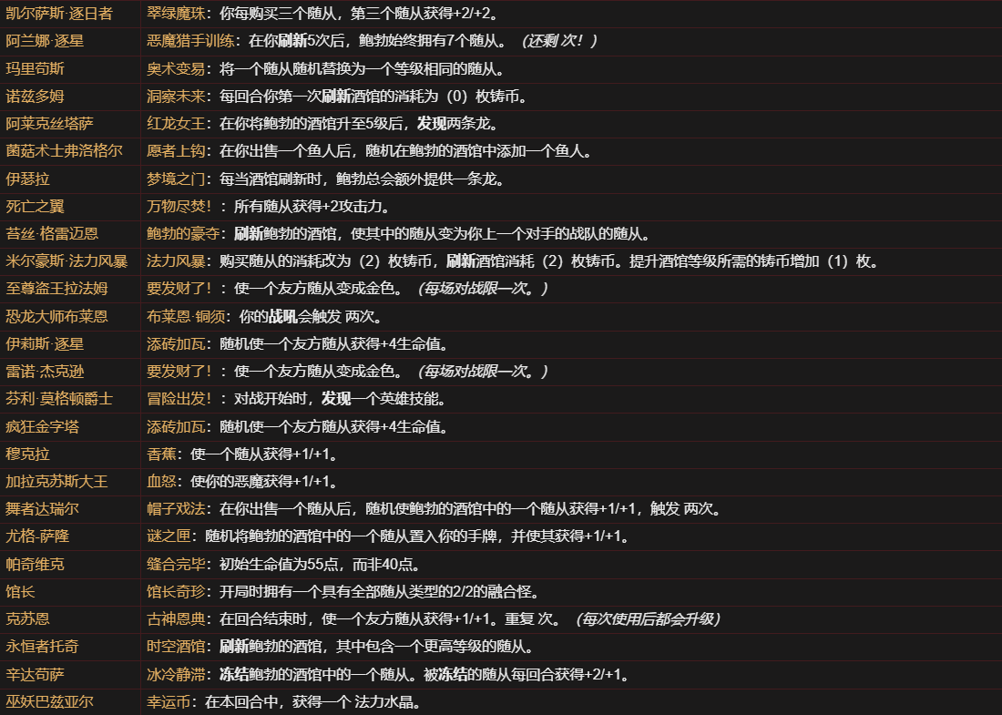 炉石传说酒馆战棋卡牌池