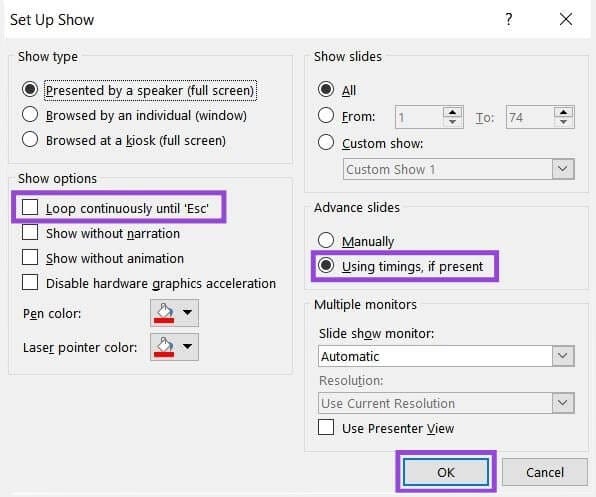 Schritte zum Erstellen einer Präsentationsschleife in PowerPoint