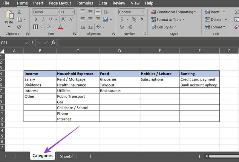 使用 Microsoft Excel 创建每月预算跟踪器的 11 个步骤