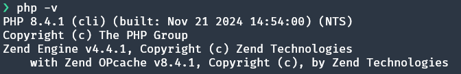 `php -v` output
