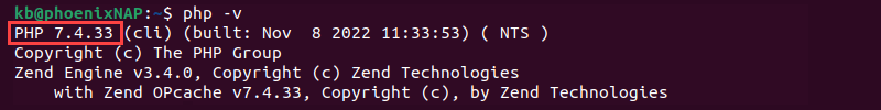 php -v 7.4 terminal output