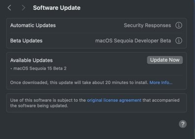 MACOS 세쿼이아 15 베타 2 다운로드 할 수 있습니다