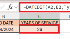Calculatrice d'anniversaire simple: Excel Years of Service Formula