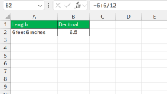 Cara menukar kaki dan inci ke perpuluhan di Excel