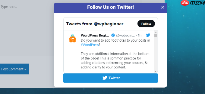 如何使用弹出窗口在 WordPress 中推广您的 Twitter 页面