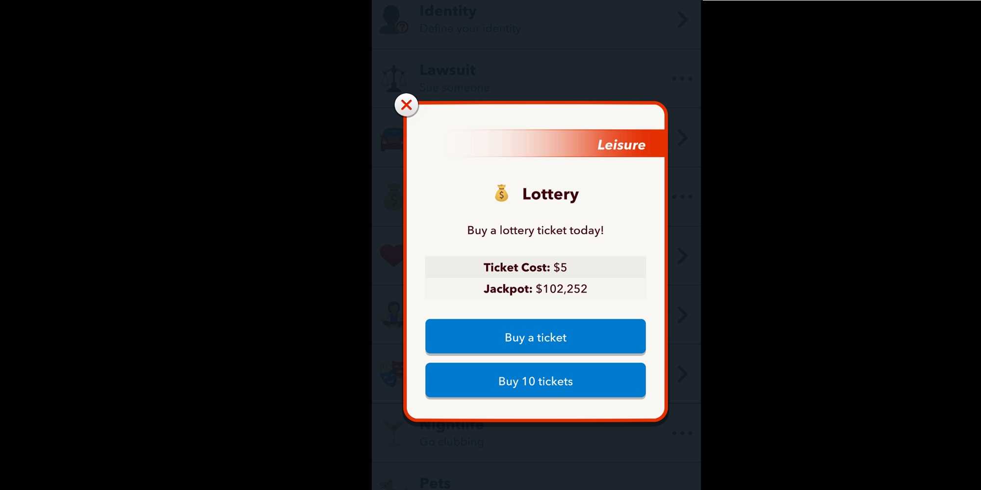 Des trucs pour gagner la loterie dans Bitlife