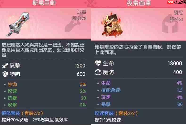 龙魂旅人常见角色装备推荐