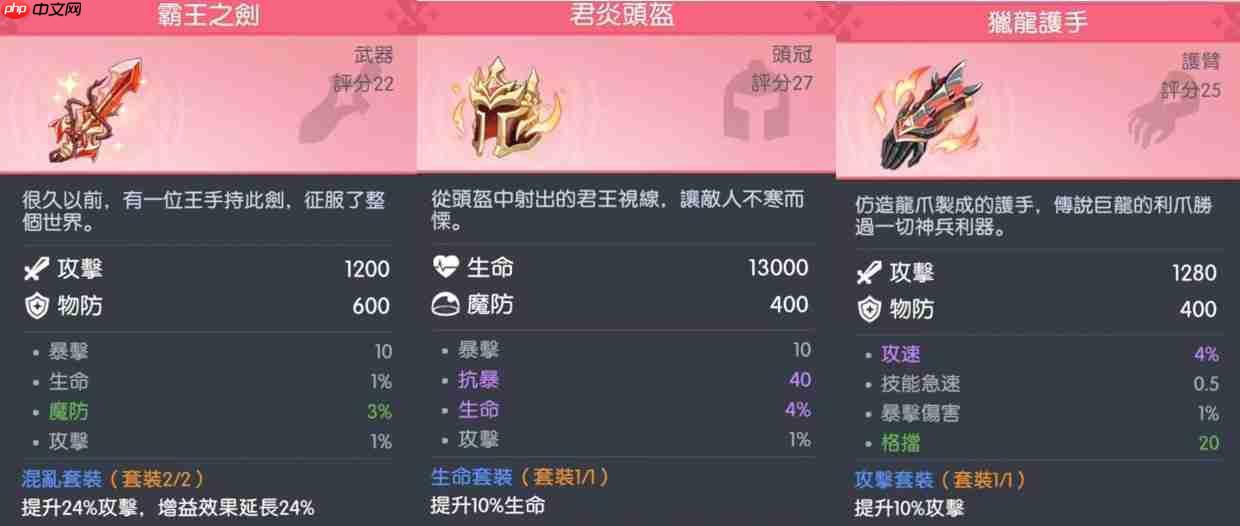 龙魂旅人常见角色装备推荐